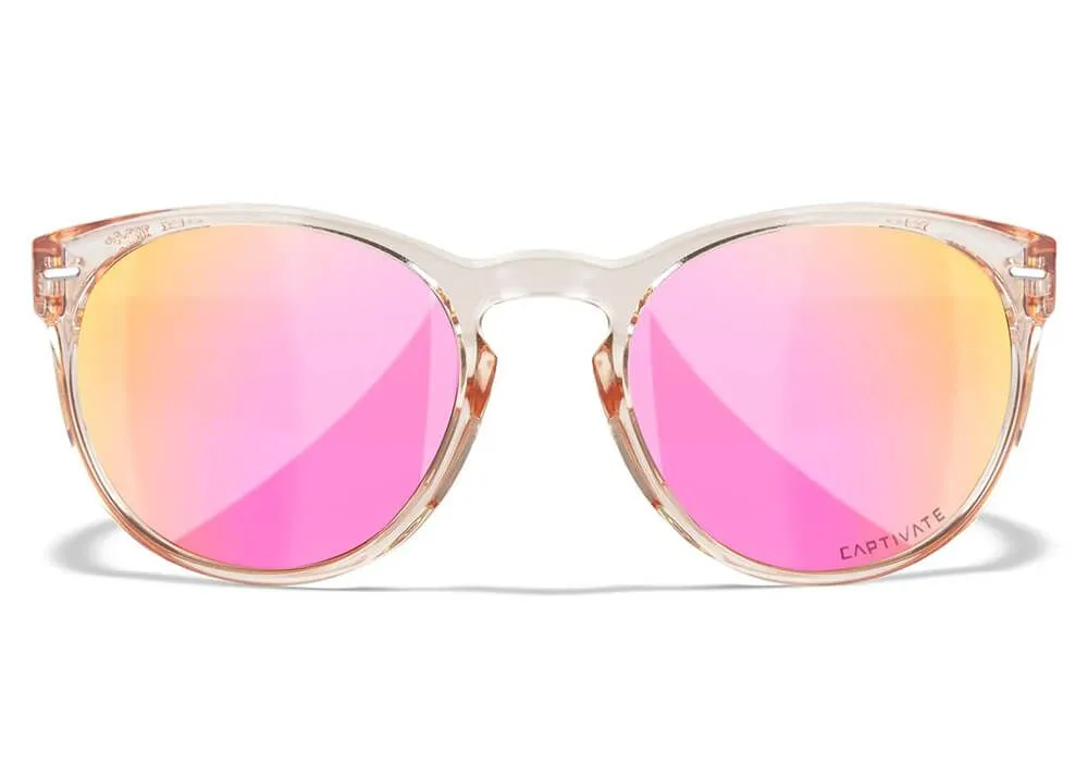 Gafas Wiley X Covert - Lentes De Espejo Polarizadas Captivate En Oro Rosa - Montura En Rubor De Cristal Brillante