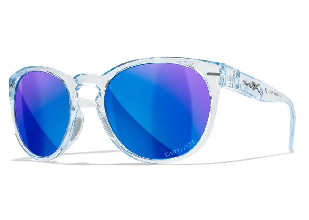 Gafas Wiley X Covert - Lentes De Espejo Azul Polarizadas Captivate - Montura Azul Zafiro Claro Cristal Brillante