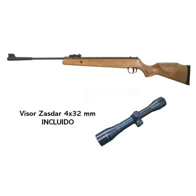 Carabina Aire Comprimido Snowpeak/Zasdar Gr1250w Madera Gas Pistón 4,5 Mm Con Visor 4x32