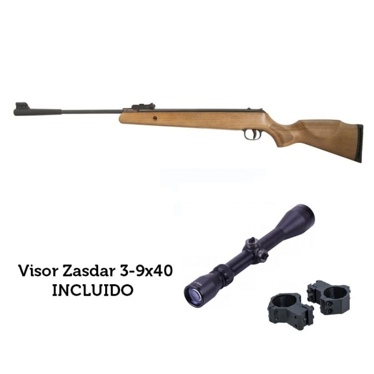Carabina Aire Comprimido Snowpeak/Zasdar Gr1250w Madera Gas Pistón 5,5 Mm Con Visor 3-9x40